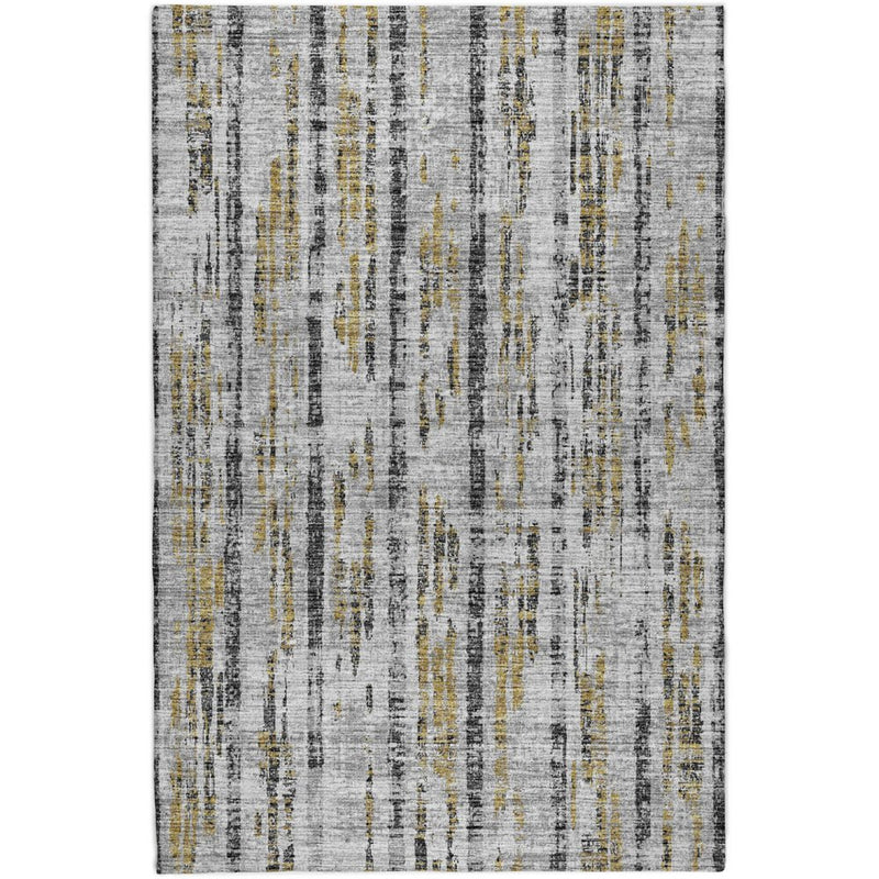 5' X 8' Silver And Charcoal Striped Shag Washable Area Rug With UV Protection