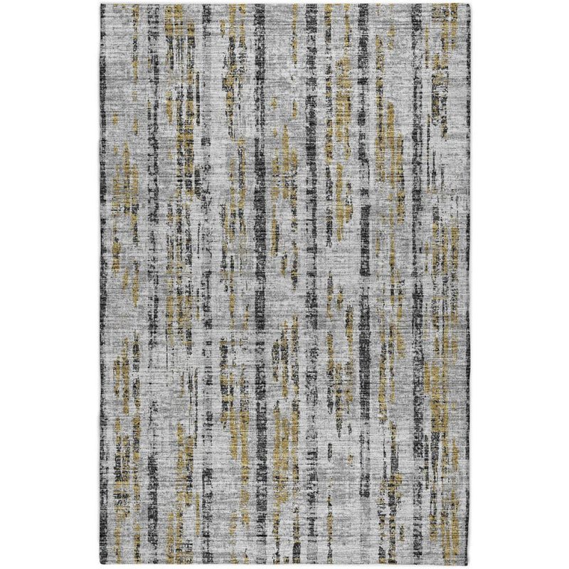 10' X 14' Silver And Charcoal Striped Shag Washable Area Rug With UV Protection