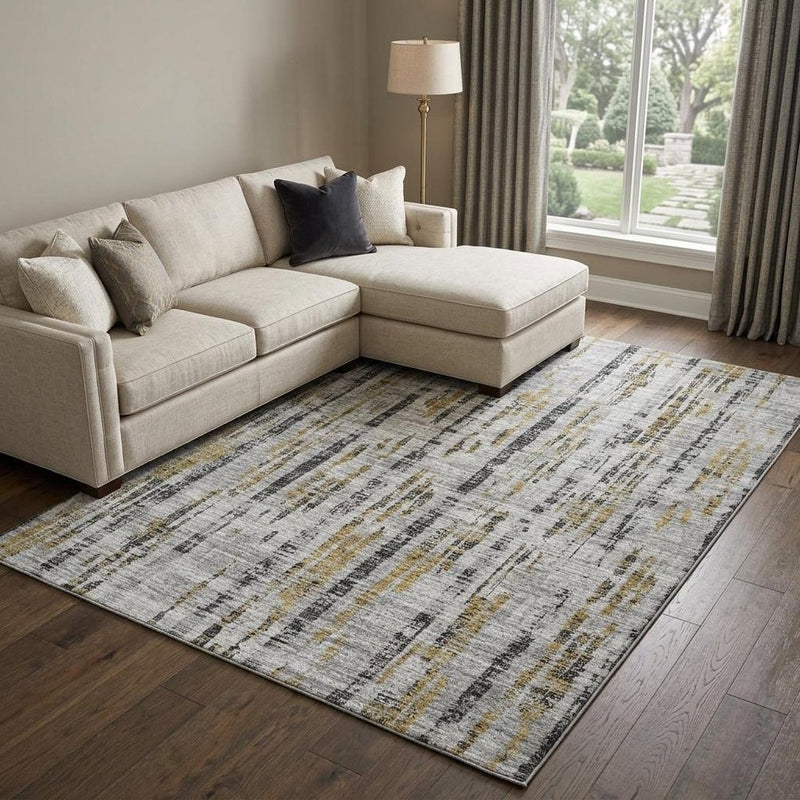 10' X 14' Silver And Charcoal Striped Shag Washable Area Rug With UV Protection