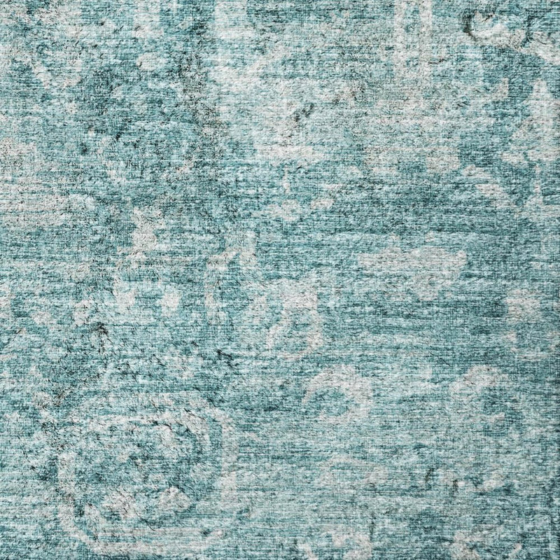 8' Blue And Charcoal Oriental Shag Washable Round Rug With UV Protection