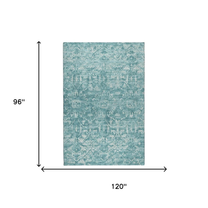 8' X 10' Blue And Charcoal Oriental Shag Washable Area Rug With UV Protection
