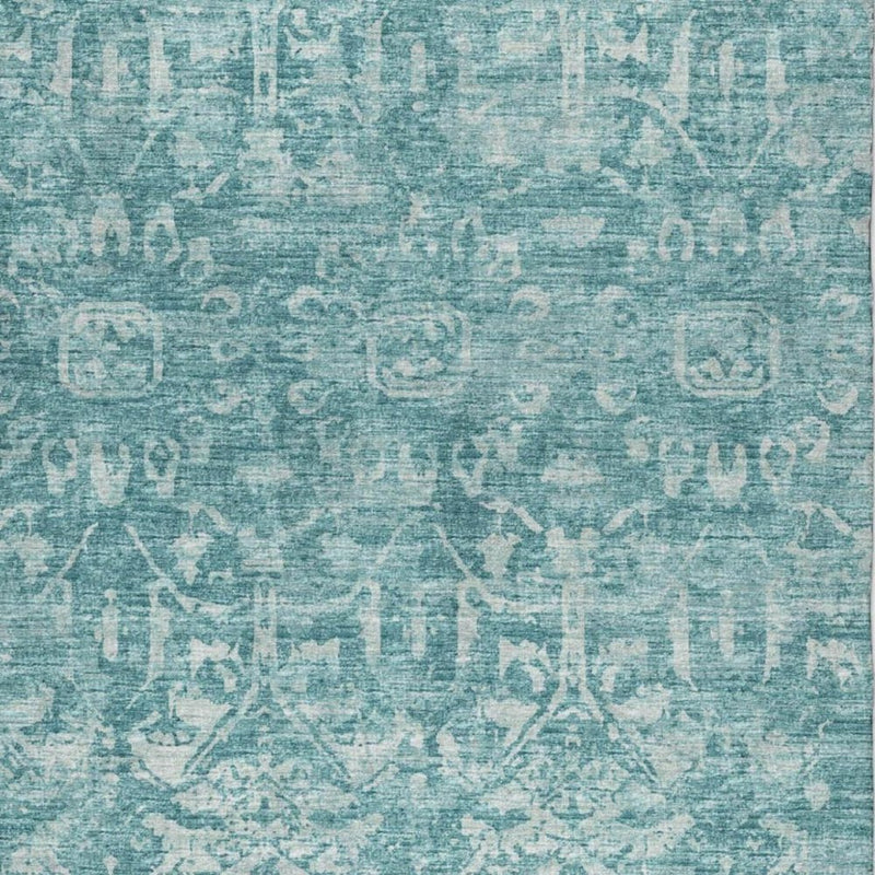 8' X 10' Blue And Charcoal Oriental Shag Washable Area Rug With UV Protection