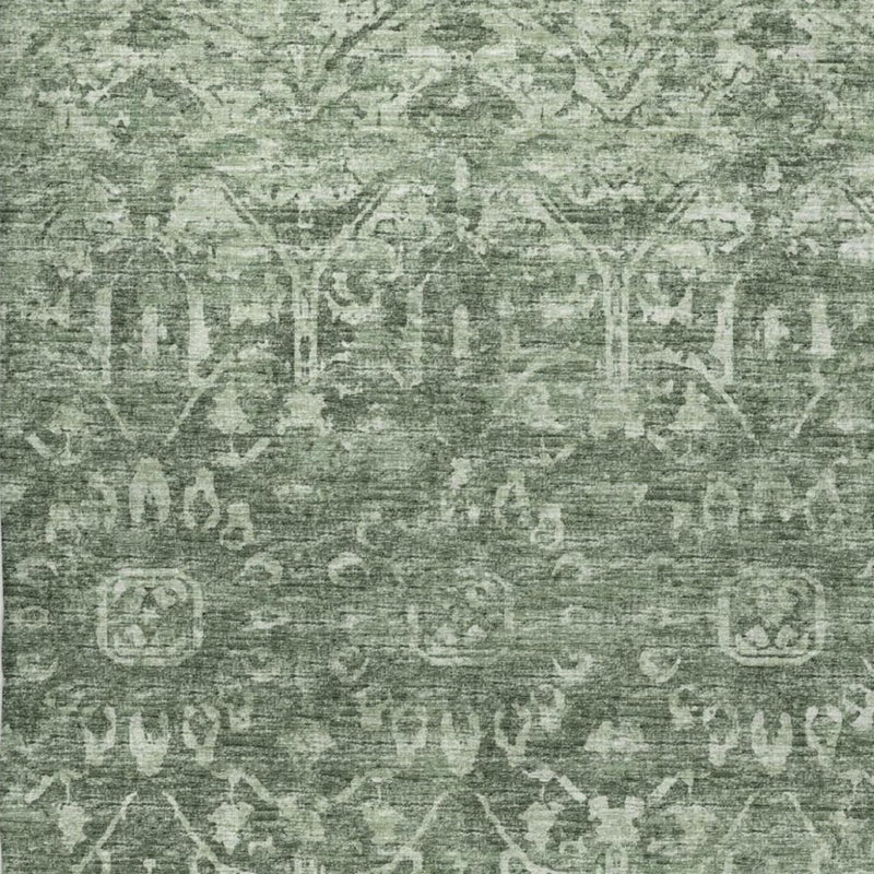 3' X 5' Green And Charcoal Oriental Shag Washable Area Rug With UV Protection