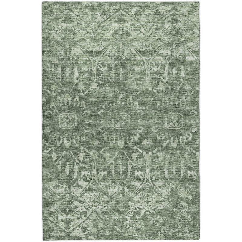 3' X 5' Green And Charcoal Oriental Shag Washable Area Rug With UV Protection