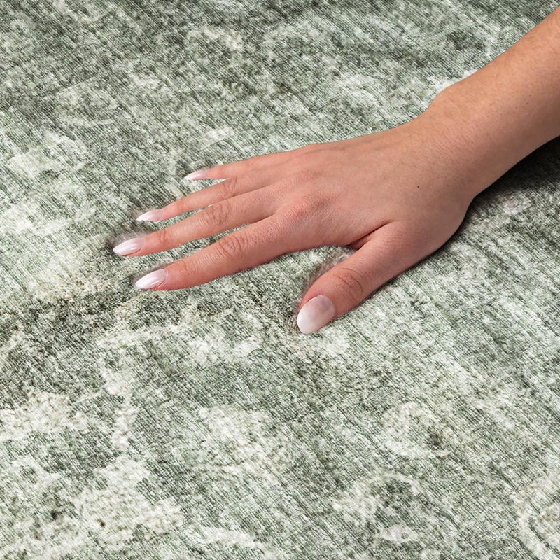 3' X 5' Green And Charcoal Oriental Shag Washable Area Rug With UV Protection