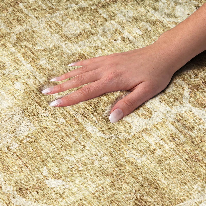 10' X 14' Gold And Charcoal Oriental Shag Washable Area Rug With UV Protection