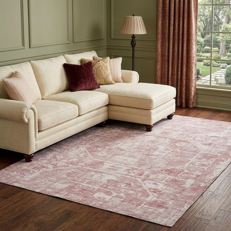 9' X 12' Pink And Charcoal Oriental Shag Washable Area Rug With UV Protection