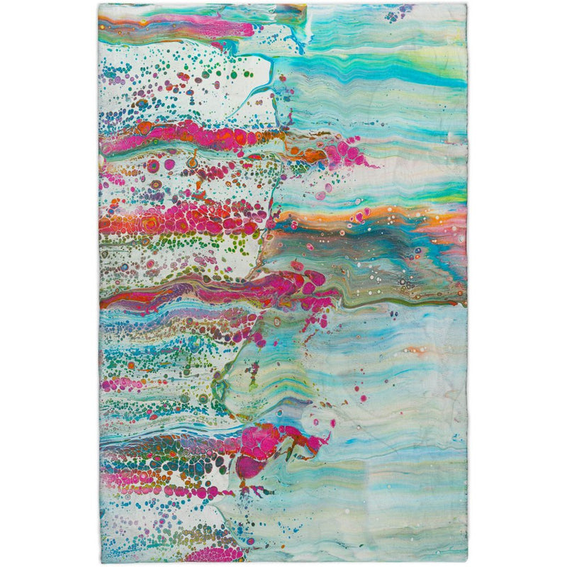 8' X 10' Ivory And Light Blue Abstract Shag Washable Area Rug With UV Protection