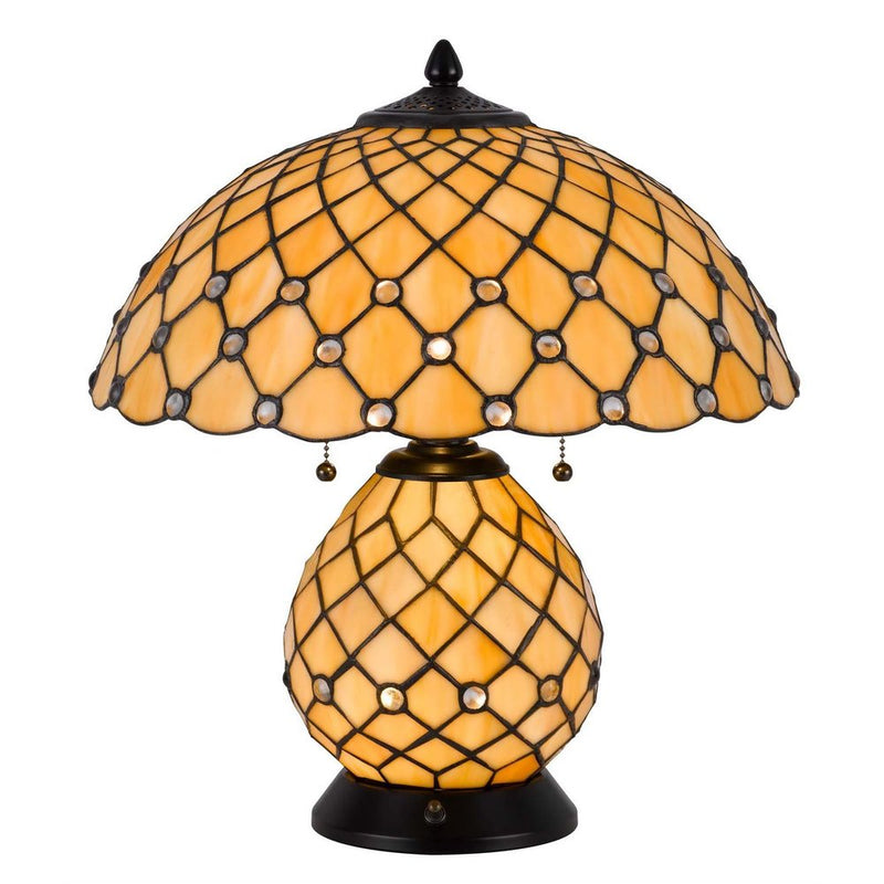18" Black Two Light Round Tiffany Lamp With Dome Shade
