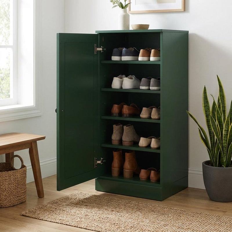 White Ten Pair Solid WoodShoe Storage Cabinet