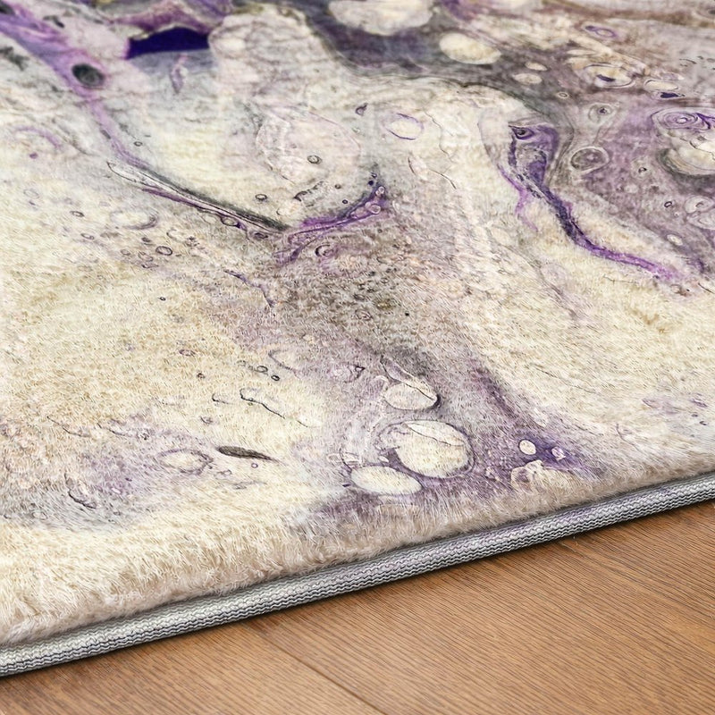 9' X 12' Amethyst And Charcoal Abstract Shag Washable Area Rug With UV Protection