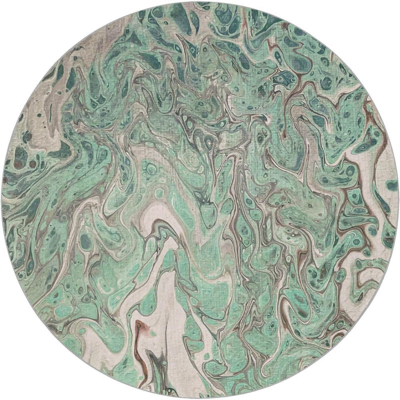 8' Green And Gray Abstract Shag Washable Round Rug With UV Protection