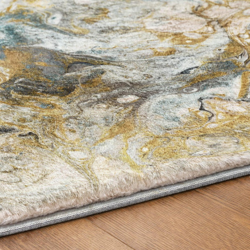 8' X 10' Ivory And Charcoal Abstract Shag Washable Area Rug With UV Protection