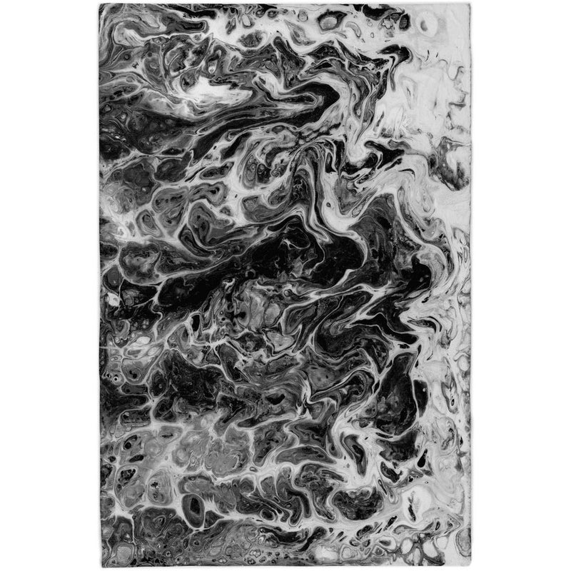 5' X 8' Black And Ivory Abstract Shag Washable Area Rug With UV Protection