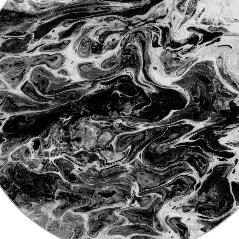 8' Black And Ivory Abstract Shag Washable Round Rug With UV Protection