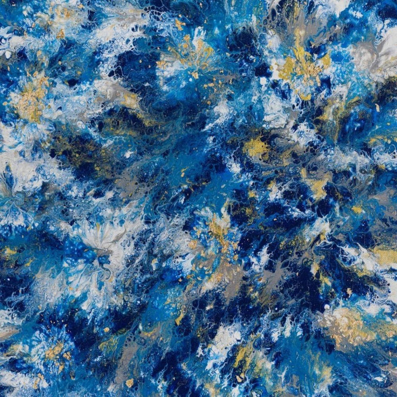 3' X 5' Blue And Ivory Abstract Shag Washable Area Rug With UV Protection