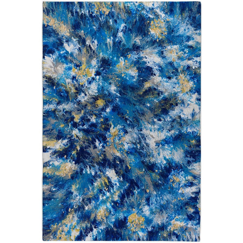 3' X 5' Blue And Ivory Abstract Shag Washable Area Rug With UV Protection