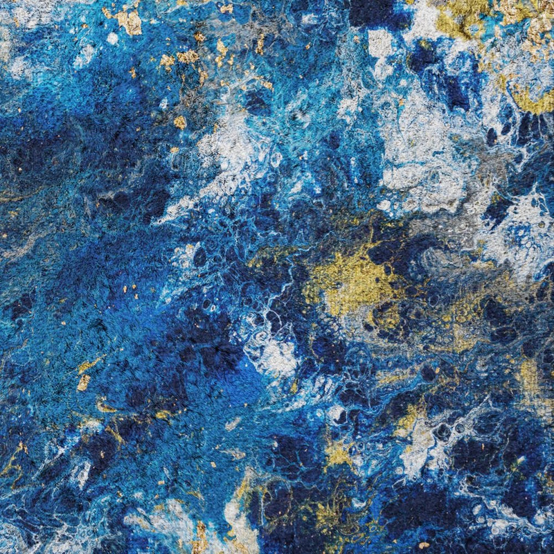 3' X 5' Blue And Ivory Abstract Shag Washable Area Rug With UV Protection
