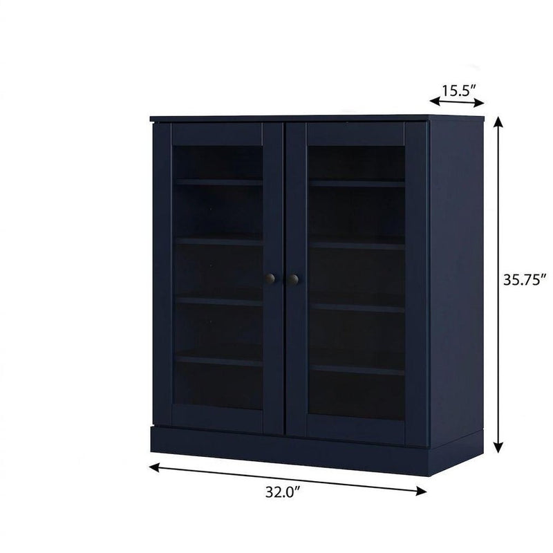 Navy Blue Twenty Pair Solid WoodShoe Storage Cabinet