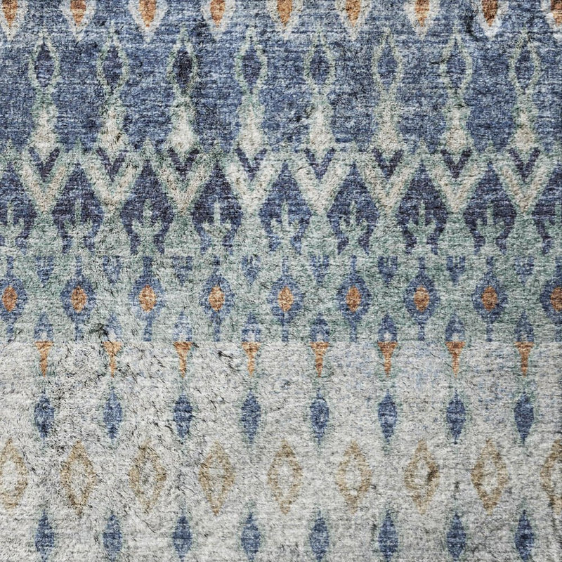8' X 10' Blue And Teal Geometric Shag Washable Area Rug With UV Protection