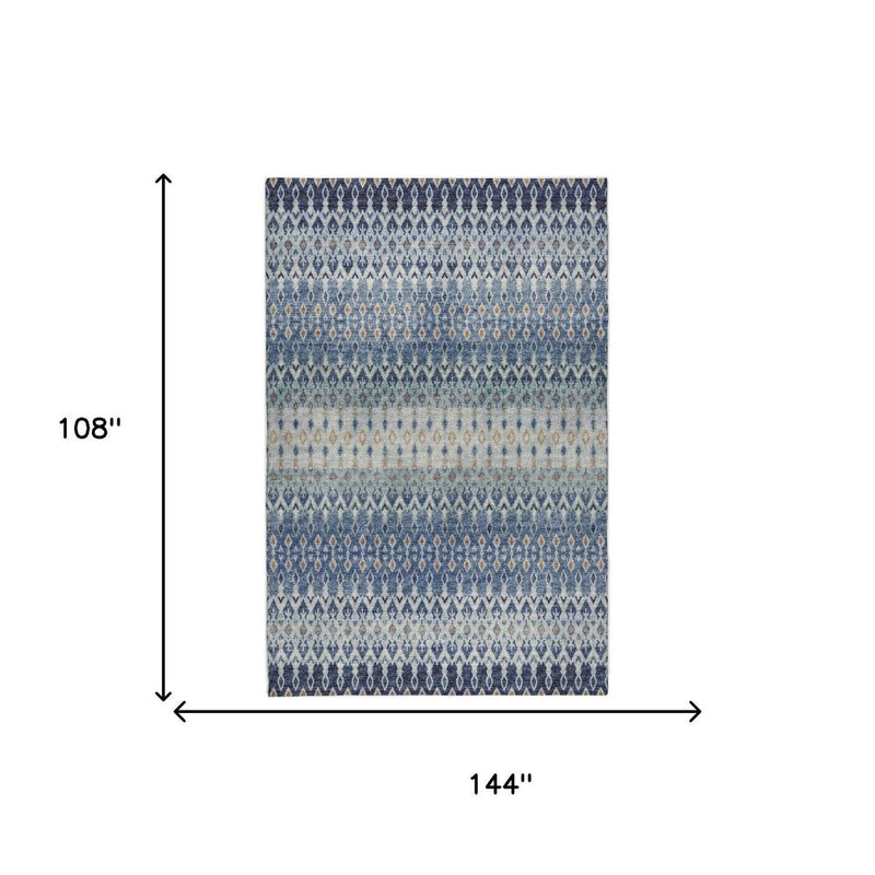 9' X 12' Blue And Teal Geometric Shag Washable Area Rug With UV Protection