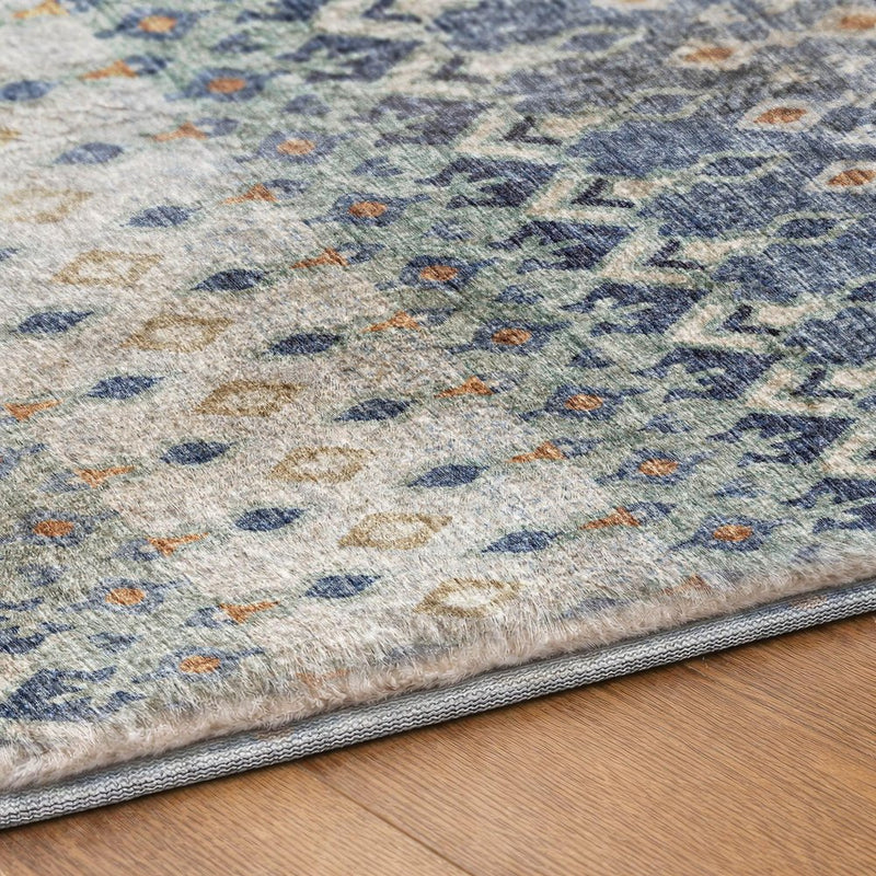 9' X 12' Blue And Teal Geometric Shag Washable Area Rug With UV Protection