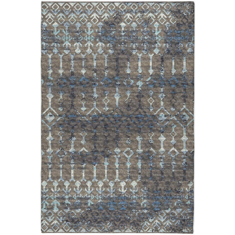 5' X 8' Blue And Charcoal Geometric Shag Washable Area Rug With UV Protection