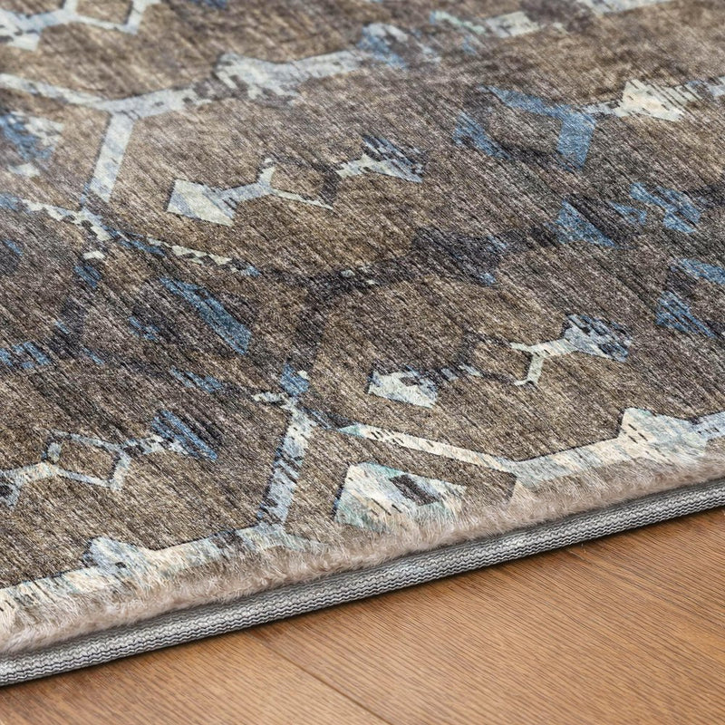 8' X 10' Blue And Charcoal Geometric Shag Washable Area Rug With UV Protection