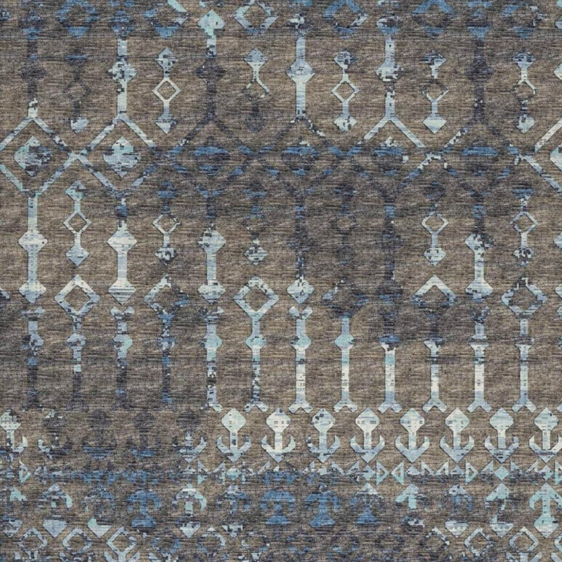 9' X 12' Blue And Charcoal Geometric Shag Washable Area Rug With UV Protection