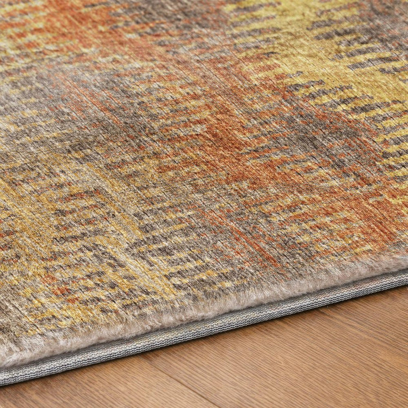 8' X 10' Brown And Gold Geometric Shag Washable Area Rug With UV Protection