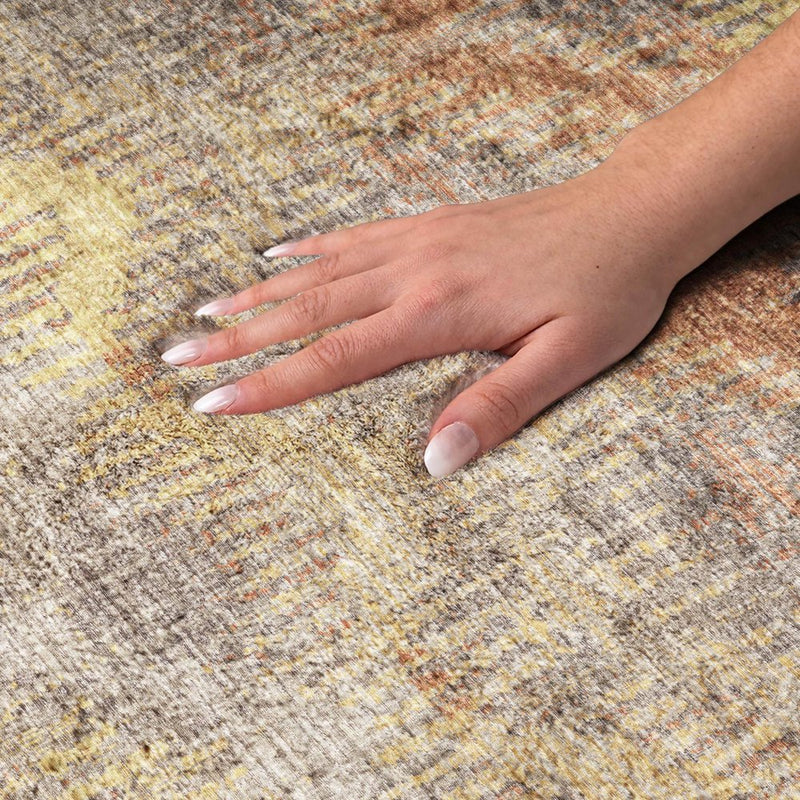 8' X 10' Brown And Gold Geometric Shag Washable Area Rug With UV Protection