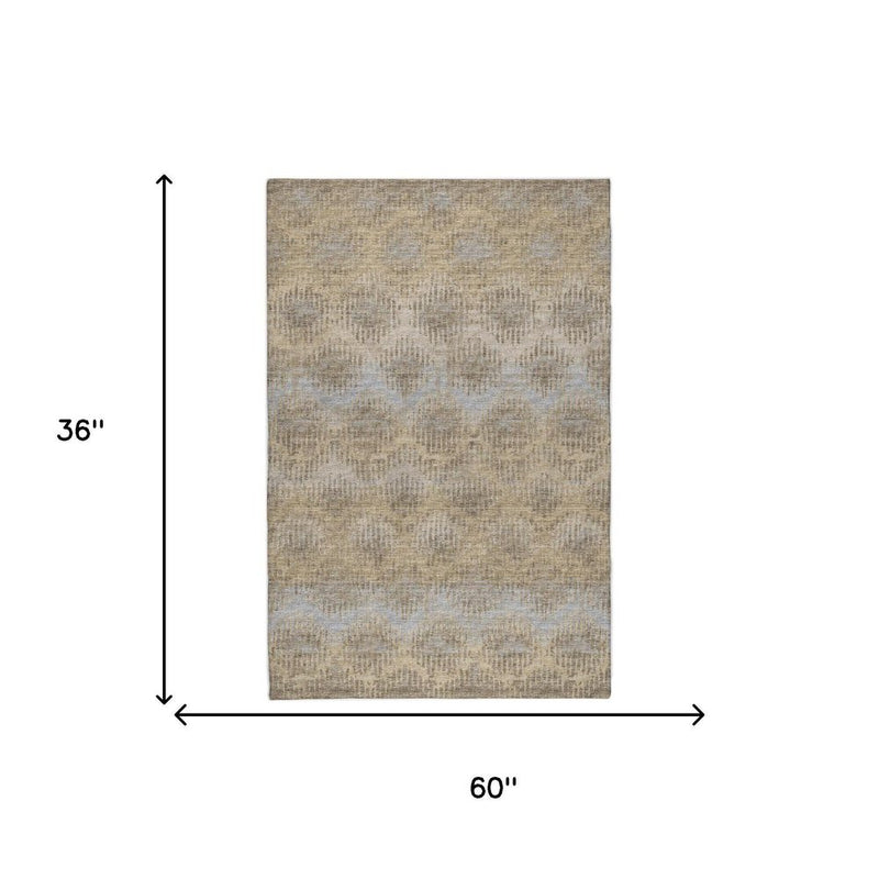 3' X 5' Gray And Brown Geometric Shag Washable Area Rug With UV Protection