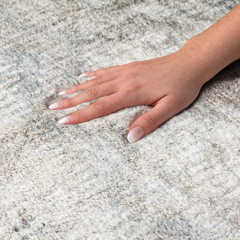 8' X 10' Linen And Gray Geometric Shag Washable Area Rug With UV Protection