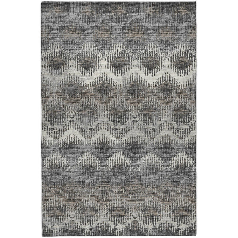 5' X 8' Gray And Chocolate Geometric Shag Washable Area Rug With UV Protection