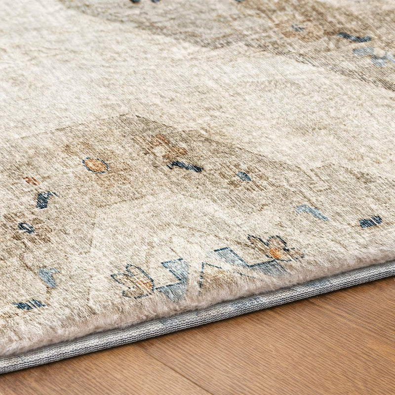 10' X 14' Linen And Ivory Oriental Shag Washable Area Rug With UV Protection