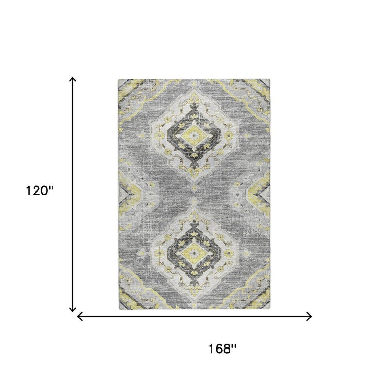 10' X 14' Silver And Ivory Oriental Shag Washable Area Rug With UV Protection