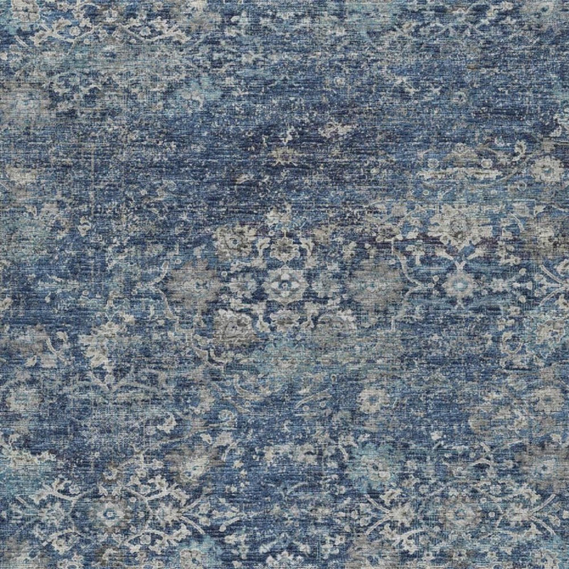 3' X 5' Blue And Pewter Oriental Shag Washable Area Rug With UV Protection