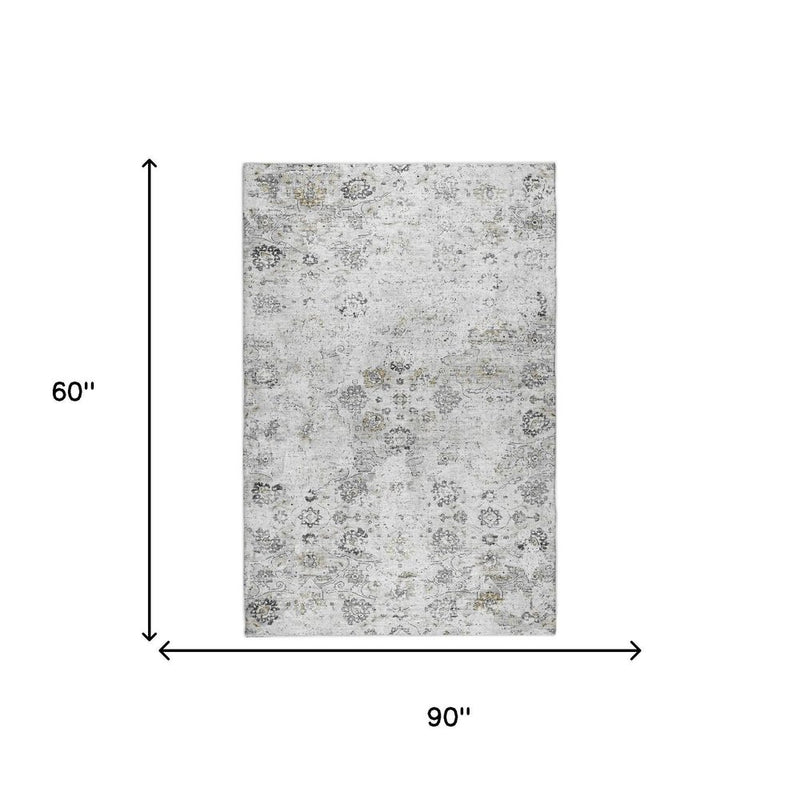 5' X 8' Gray And Charcoal Oriental Shag Washable Area Rug With UV Protection