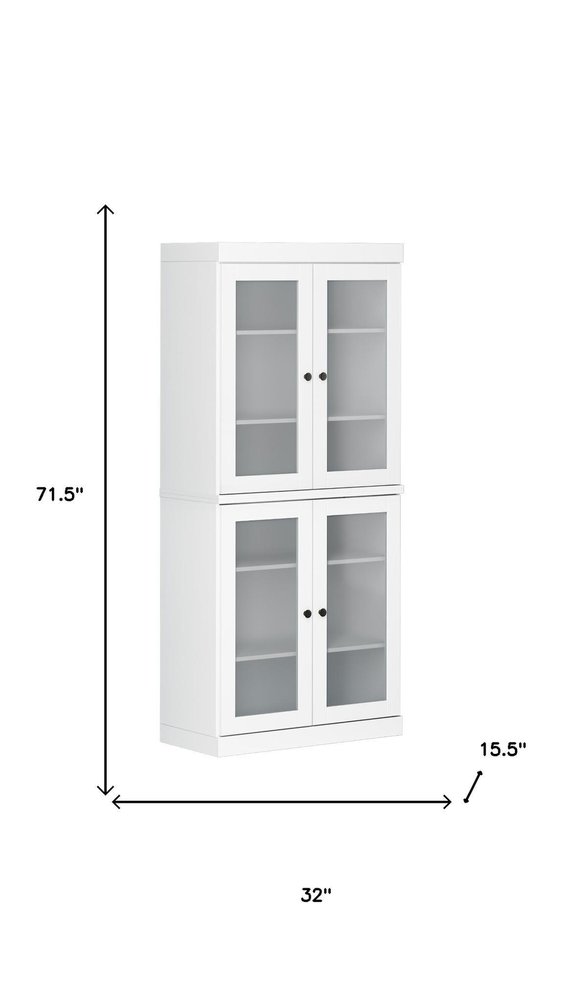 72" White Solid Wood Four Door Pantry Or Storage Closet