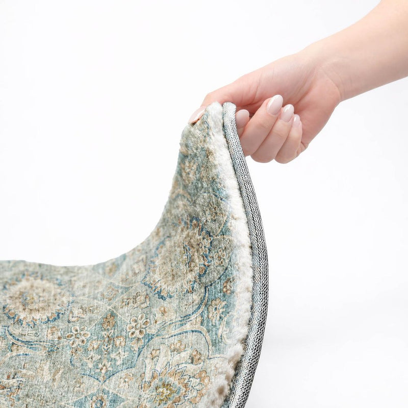 3' X 5' Blue And Brown Oriental Shag Washable Area Rug With UV Protection