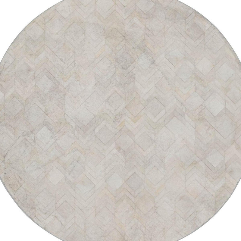 8' Ivory And Gray Geometric Shag Washable Round Rug With UV Protection