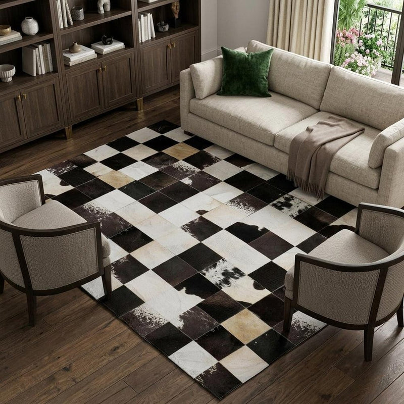 8' X 10' Black And Ivory Animal Print Shag Washable Area Rug With UV Protection