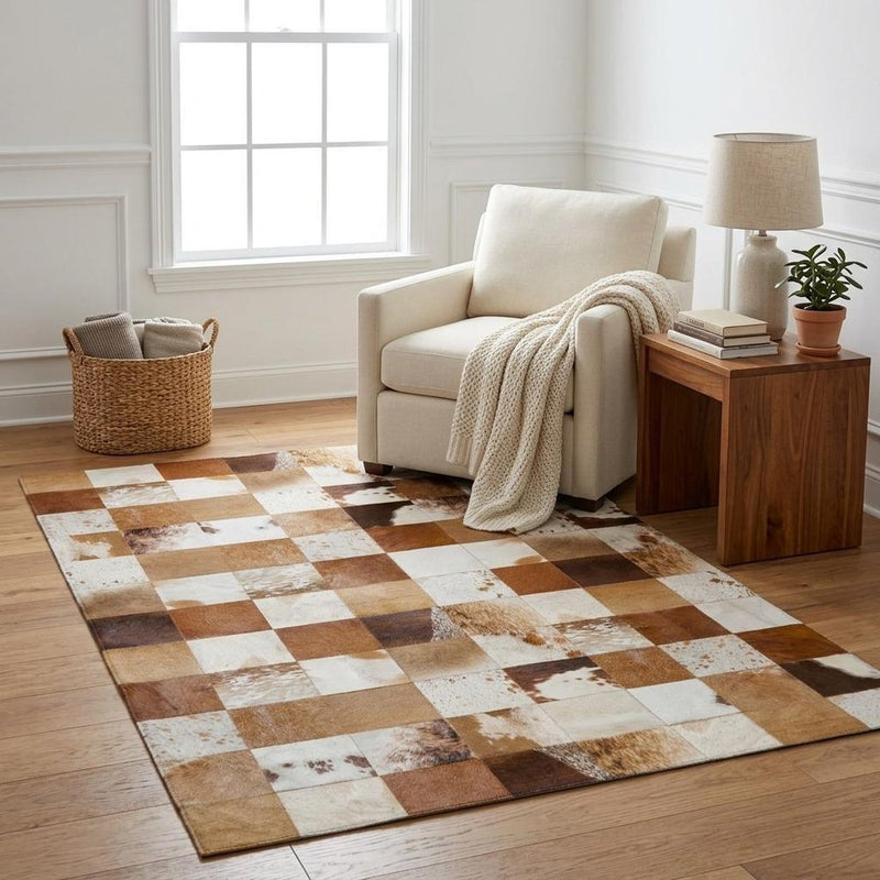 5' X 8' Brown And Ivory Animal Print Shag Washable Area Rug With UV Protection
