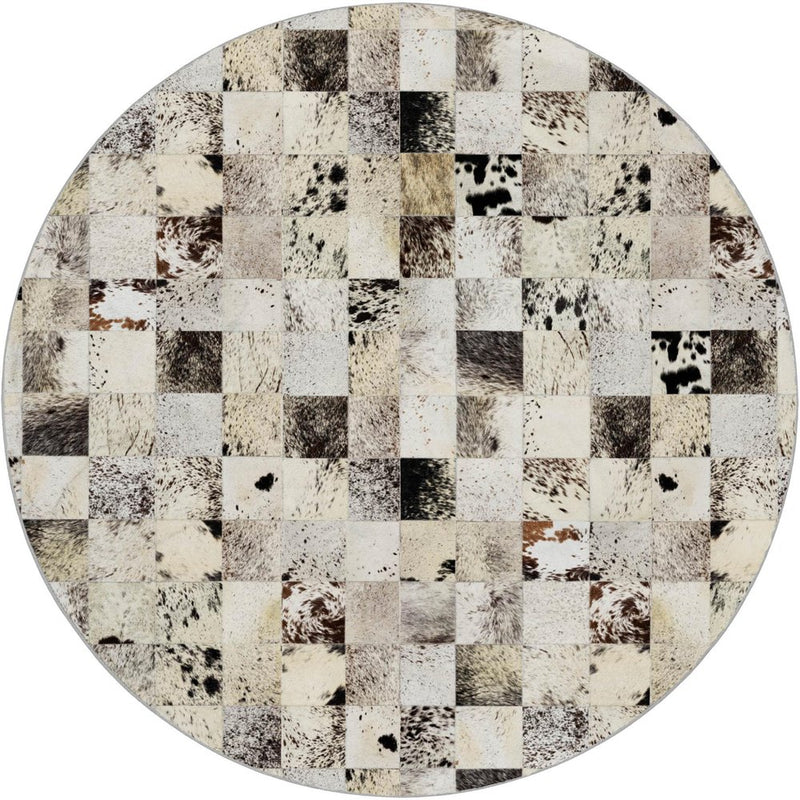 8' Black And Ivory Animal Print Shag Washable Round Rug With UV Protection