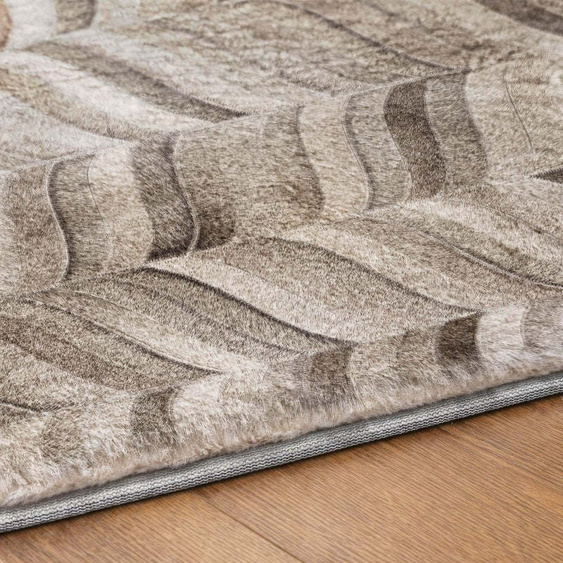 3' X 5' Gray And Brown Chevron Shag Washable Area Rug With UV Protection