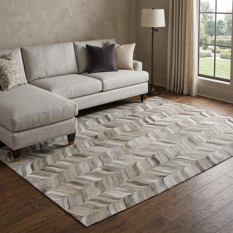 9' X 12' Gray And Brown Chevron Shag Washable Area Rug With UV Protection