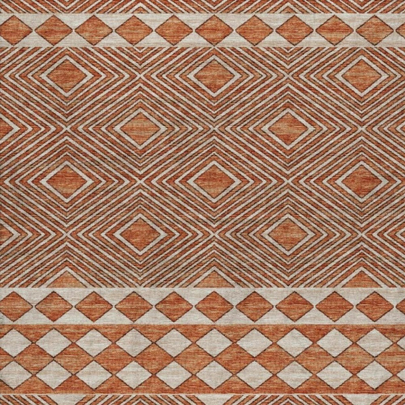 3' X 5' Red And Brown Geometric Shag Washable Area Rug With UV Protection