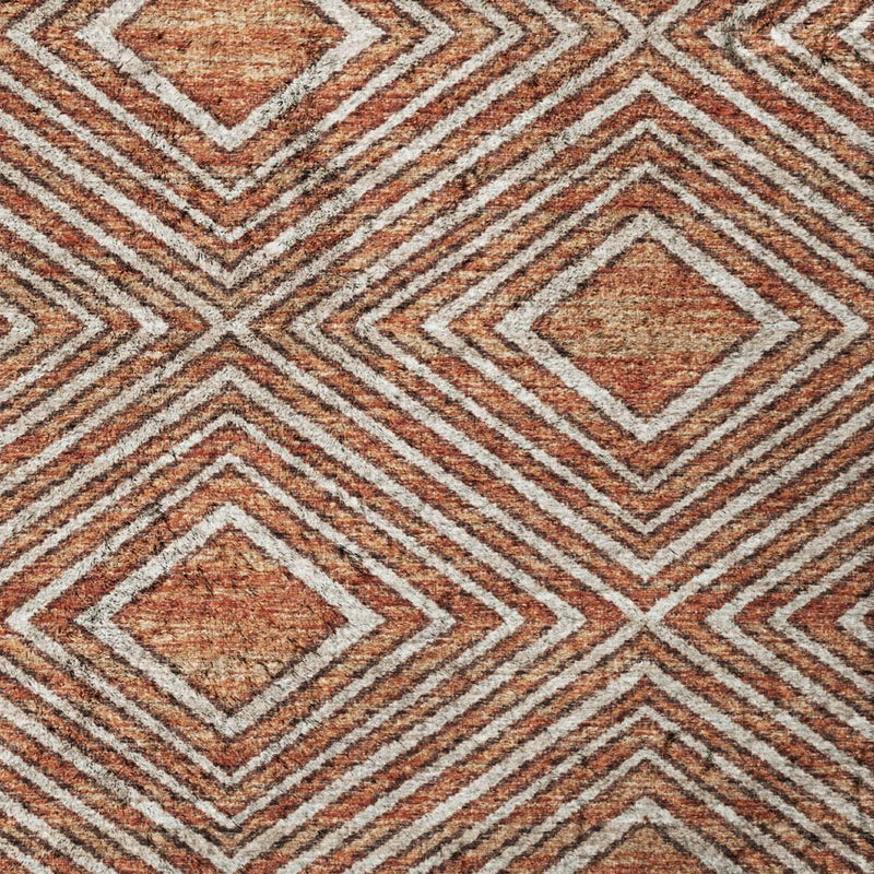 3' X 5' Red And Brown Geometric Shag Washable Area Rug With UV Protection