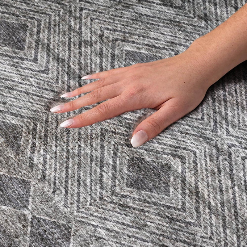 8' X 10' Gray And Black Geometric Shag Washable Area Rug With UV Protection
