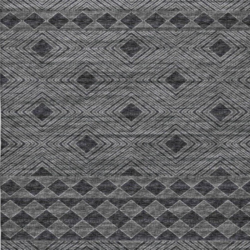 9' X 12' Gray And Black Geometric Shag Washable Area Rug With UV Protection